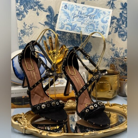 🆕 KURT GEIGER LONDON 🧿 NWOB Mini Bow Eyelet Heel Sandal, Black - Sz 39 US 8.5 - Picture 2 of 14